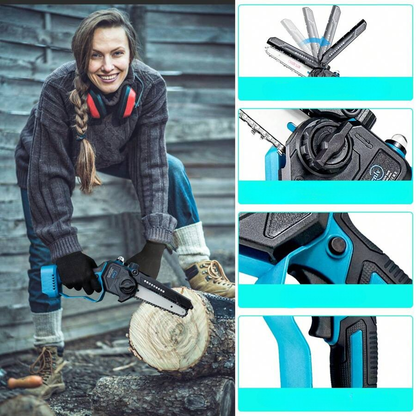 Mini Motosierra 8" Eléctrica + 2 baterías Recargables + cadena